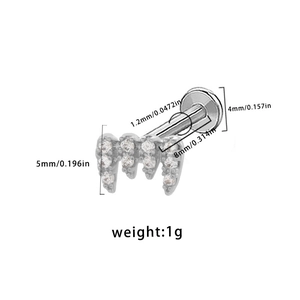 Detail showing dimensions and 1.2mm gauge of wave shaped zircon cartilage earring stud
