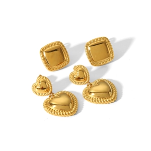18k gold plated textured heart and square earrings in vintage stainless steel