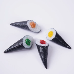 Realistic artificial Temaki sushi hand roll set with salmon and fish roe food models