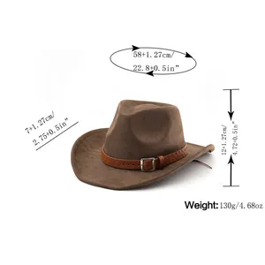 Size chart showing head circumference and brim width for the brown fedora jazz hat