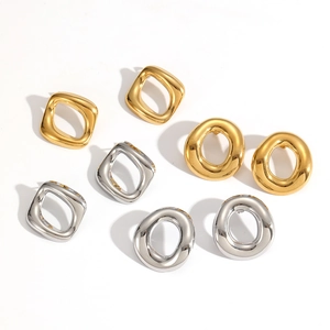 Minimalist geometric stainless steel earrings in gold and silver, assorted square and oval shapes