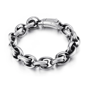 Bracciale da uomo in acciaio al titanio con catena a O e finitura argento lucido