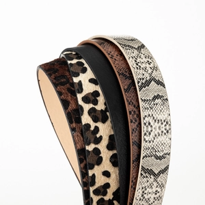 Women's animal print belts set featuring leopard and snake patterns with double ring buckles