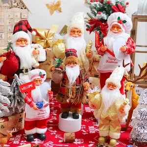 Group of 12-inch standing Santa Claus dolls in various creative festive outfits