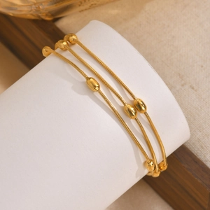 Three-layer gold-plated stainless steel snake chain bracelet with oval beads