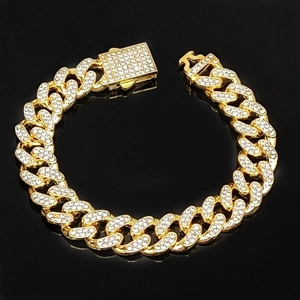 Luxurious 12.5mm gold plated iced out cuban link chain necklace with spring buckle