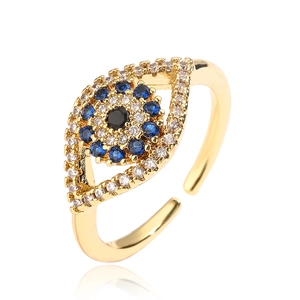 Gold plated Evil Eye open ring with sparkling blue and white zircon stones