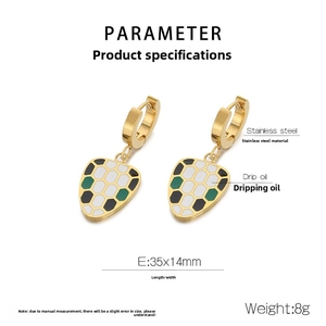 Detailed view of gold stainless steel hoop earrings with colorful honeycomb enamel dripping