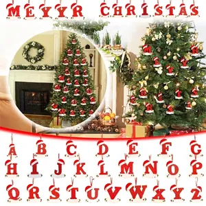 Christmas Letter Ornaments Acrylic Red Glitter Alphabet With Santa Hat For Xmas Tree Hanging Holiday Home Decor