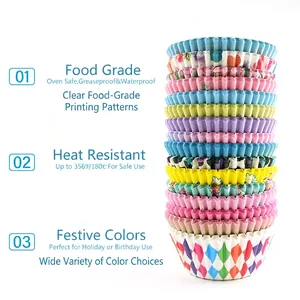 Colorful oil-proof muffin paper cups set with geometric patterns and heat resistance
