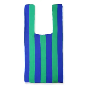 Striped Knit Tote Bag Contrast Color Polyester Shoulder Handbag Summer Fashion Casual Shopping For Women