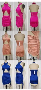 Détail du cordon de serrage et de la découpe sur les robes moulantes sexy à licou