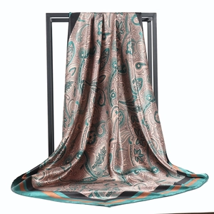 Women Vintage Paisley Floral Print Satin Square Scarf Polyester Silk Like Large Head Scarf Bandana For Casual Travel