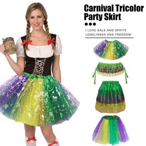 Mardi Gras Tutu Skirts Sequin Fringe Waist Belt Carnival Party Costume Tulle Mesh Elastic Waistband For Women Girls