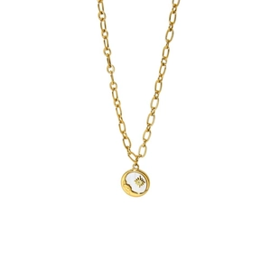 18K gold plated stainless steel sun and moon shell pendant necklace with crystal