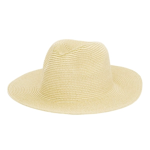 Cappello fedora classico in paglia intrecciata beige a tesa larga per spiaggia