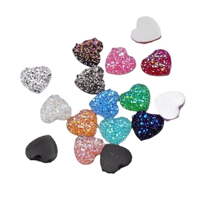 12mm heart-shaped resin cabochons with glitter druzy effect in assorted colors