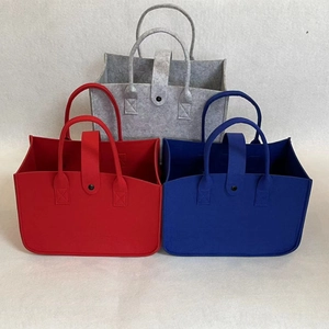 Red, blue and grey felt gift bags with top handles for events and celebrations
