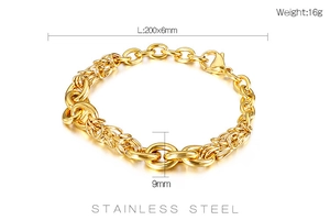 Detail view of gold stainless steel dragon scale chain bracelet with measurements