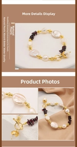 Detailed macro view of baroque pearls and garnet beads on a luxury beaded bracelet