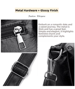 Details des silbernen Metallreißverschlusses und der Schnalle an der schwarzen Ledertasche