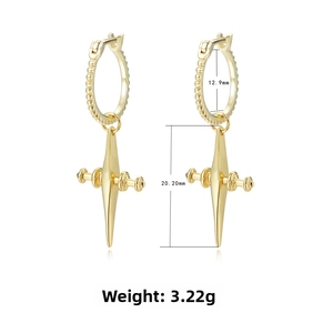 Detail showing dimensions of golden cross earrings with textured ring and 20.20mm drop