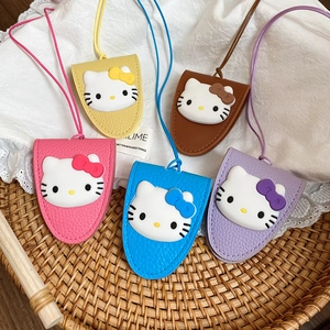 Detail of colorful Hello Kitty cartoon leather key covers with 3D silicone ornaments