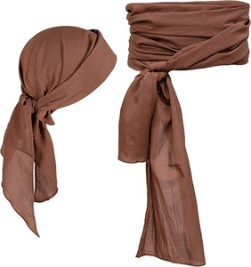 Ensemble bandana pirate marron médiéval renaissance et ceinture en tissu souple