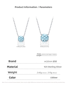 Détail du collier en argent S925 avec pendentif bleu octogonal en tailles 6mm et 8mm