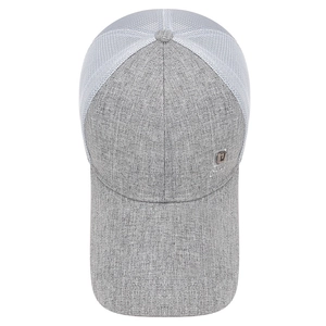 Men's mesh baseball cap with long visor and breathable linen fabric in light grey