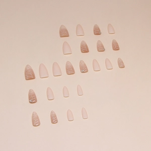 Glitter leaf diamond almond press-on nails in nude and light coffee matte finish