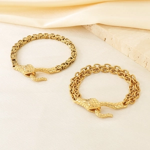 Ensemble de bracelets tête de serpent hip hop en acier inoxydable doré poli de luxe
