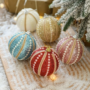 Christmas Ball Ornaments Foam Glitter Tree Hanging Decoration With Faux Artificial Pearl And Twine Festive Holiday Party Decor