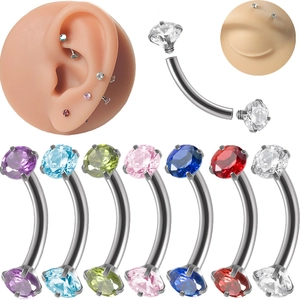 Stainless Steel Curved Barbell Eyebrow Ring Lip Stud Internal Thread Double Round Zircon Body Piercing Jewelry Unisex