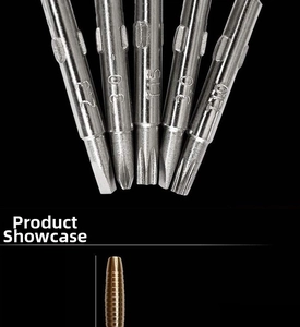 Detailed close-up of alloy steel precision screwdriver bits with T15 and Torx sizes