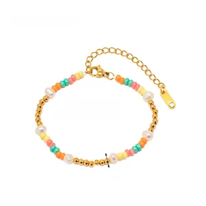 Colorful macaron beads and gold balls bracelet with size markings of 15.5+6cm