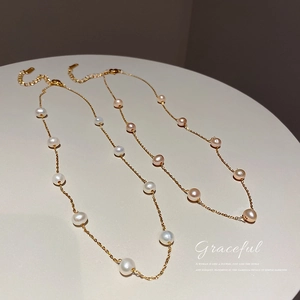 Elegant Freshwater Pearl Necklace Real Gold Plated Simple Geometric Clavicle Chain Jewelry For Women