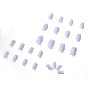 Lavender French tip press-on nails in 24pcs set with short square oval shape