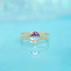 18K gold plated dinosaur ring set with purple amethyst and zircon stones for women