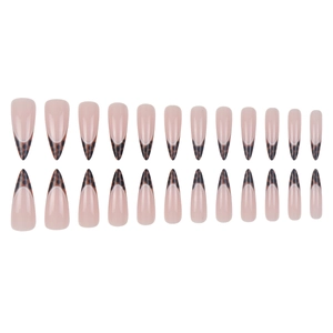 24pcs long stiletto press-on nails with french leopard print and nude pink base