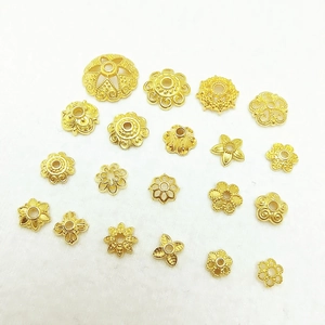 Golden hollow metal bead caps and flower spacers for DIY jewelry making and bracelets