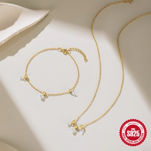 S925 Sterling Silver Geometric Zirconia Pendant Necklace Bracelet Jewelry For Women Minimalist Gold Plated Jewelry Accessory