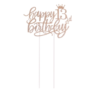 Roségoldener Glitzer Happy 13th Birthday Kuchendeckel mit Krone und Sternen