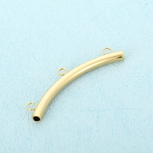 Polished gold stainless steel curved tube connector for DIY jewelry with three rings