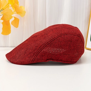 Linen breathable ivy cap in wine red, minimalist retro vintage sun hat for men and women