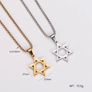 Stainless steel hollow hexagram star pendant necklaces in gold and silver finishes