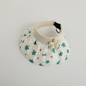 Girl's sun visor with vintage floral pattern and 3D flower decoration for summer