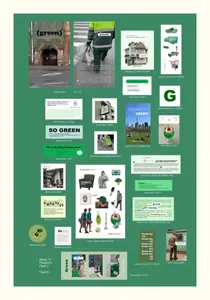 Detail list of green aesthetic stationery set including stickers, cards and art papers