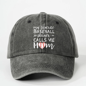 Washed Polyester Baseball Cap Curved Brim Adjustable Letters Print My Favorite Baseball Player Calls Me Mom For Women