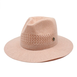 Chapeau Fedora rose élégant pour femme avec boucle dorée M et bord large tissé
